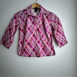 To the Max! Pink and Purple Button Down 3/4 Sleeve Shirt with Classic Fit XS